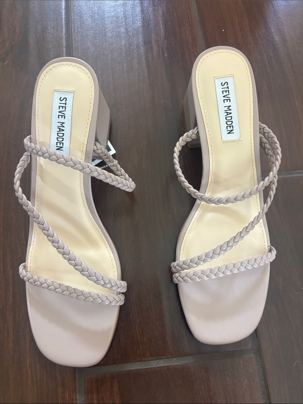 Steve Madden Braided Strap Block Heel Sandals in Light Beige